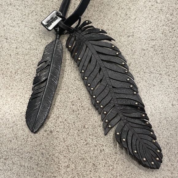 Coach Black Metal and Leather Feather Necklace - Picture 2 of 6